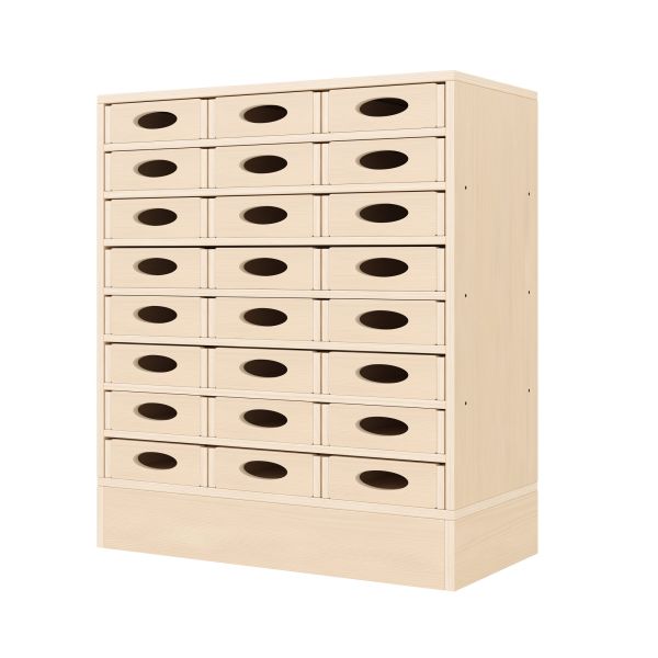Armoire à Rayonnages 79-80, 24 Bacs Matériel (avec socle en bois)