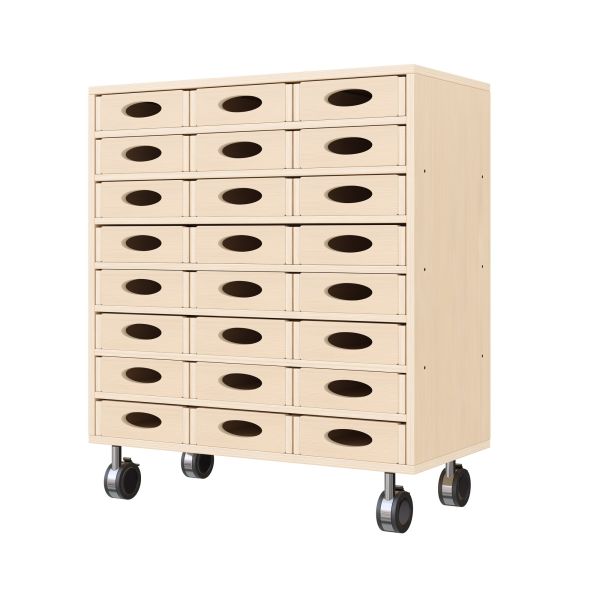 Armoire à Rayonnages 79-80, 24 Bacs Matériel (avec roulettes équipées de freins de stationnement)