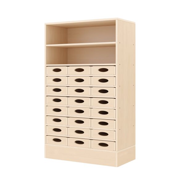 Armoire à Rayonnages 120-80, 24 Bacs Matériel (avec socle en bois)