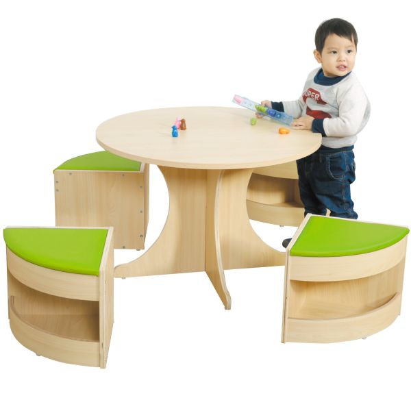 Ensemble table ronde et 4 tabourets, 5 pièces