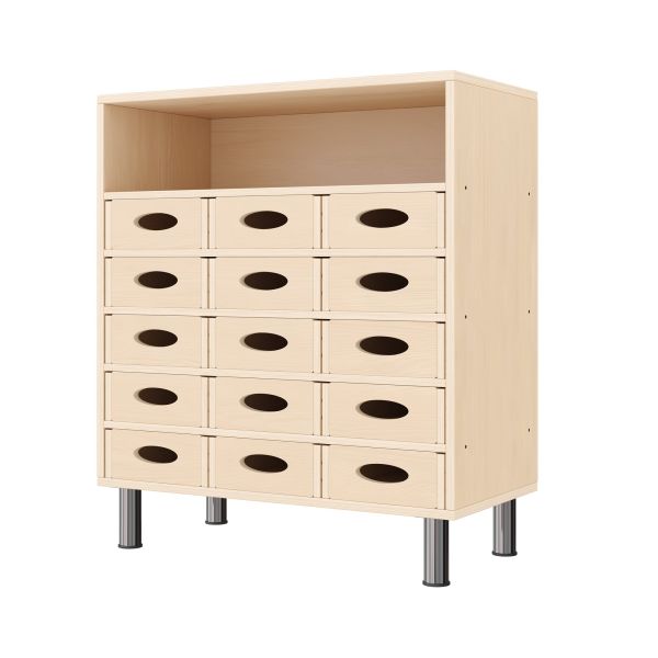 Armoire à Rayonnages 79-80, 15 Bacs Matériel (avec pieds de socle réglables)