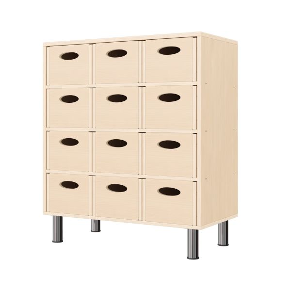 Armoire à Rayonnages 79-80, 12 Bacs Matériel (avec pieds de socle réglables)
