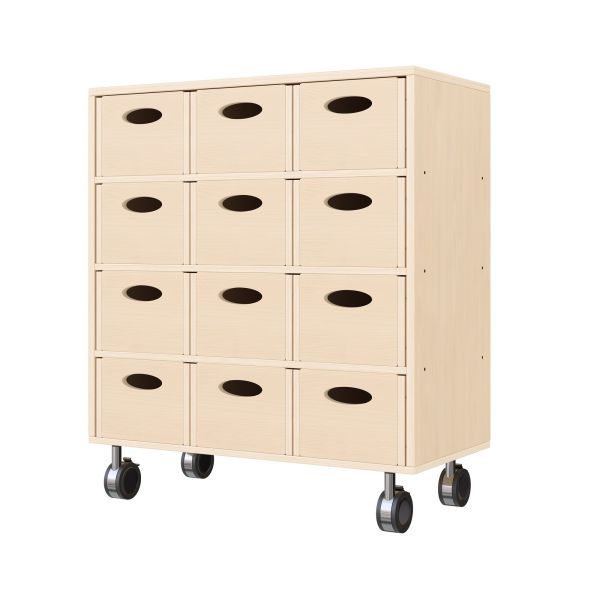 Armoire à Rayonnages 79-80, 12 Bacs Matériel (avec roulettes équipées de freins de stationnement)