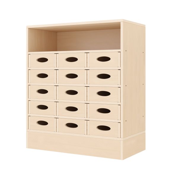 Armoire à Rayonnages 79-80, 15 Bacs Matériel (avec socle en bois)