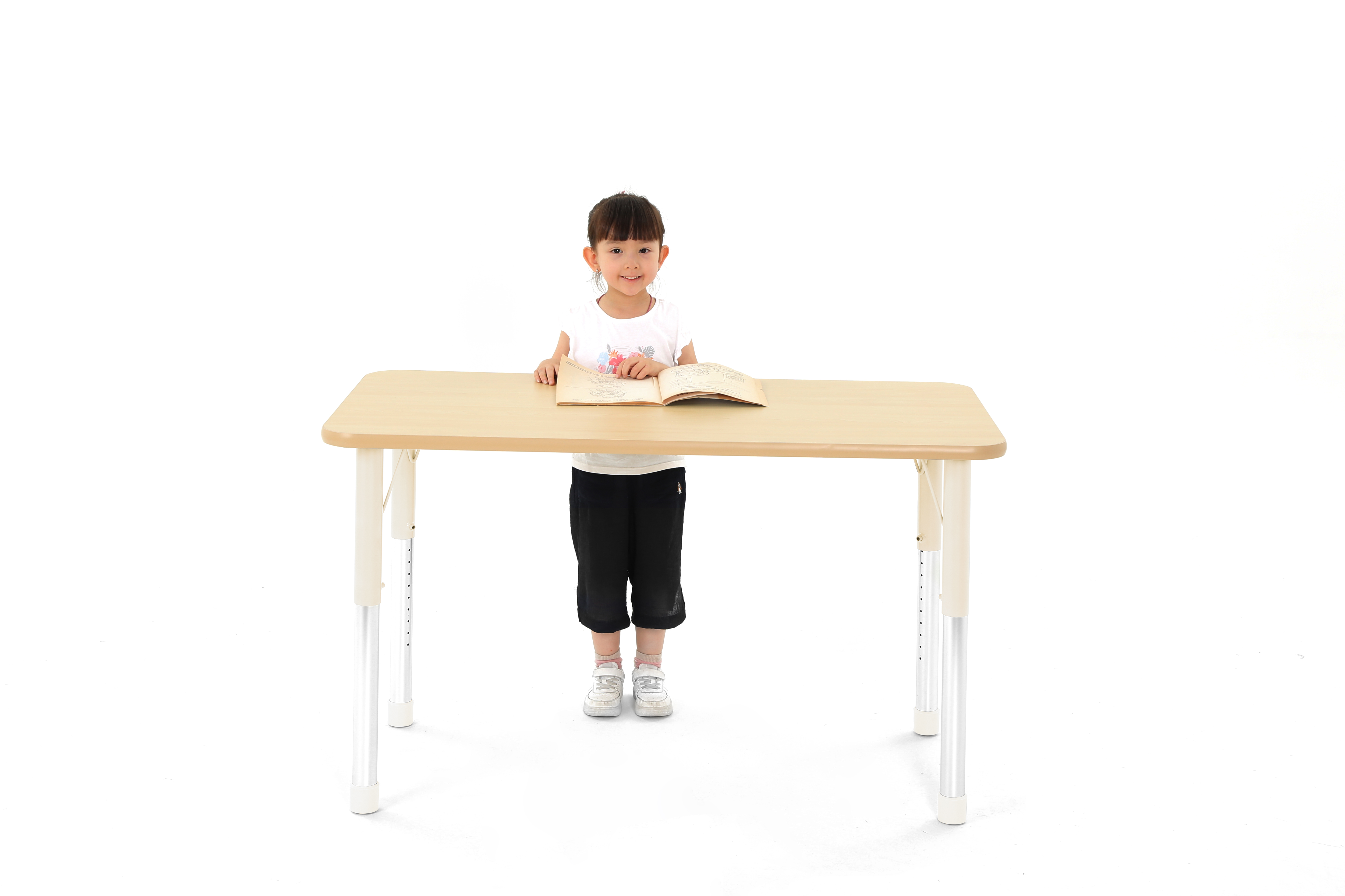 Tisch Owlaf, rechteckig, 120 x 75 cm, höhenverstellbar, (39-61,5 cm) Tischoberfläche - HPL, Farbe Tischbeine: Beige – 7Y9A8589